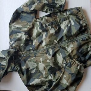 Lands' End Army Green Camo Windbreaker Jacket L 7